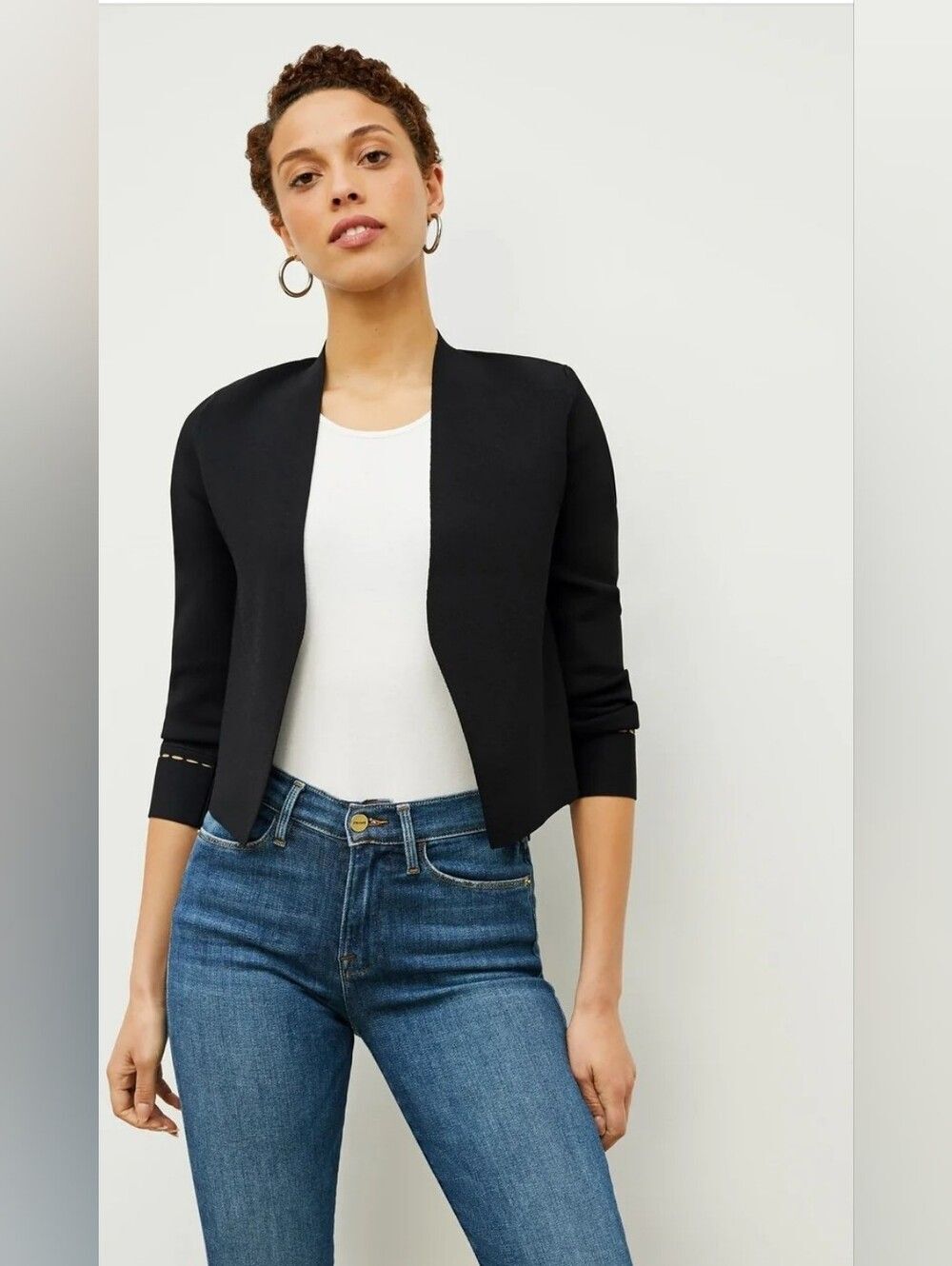 MM Lafleur Black Cropped Open-Front Blazer Small